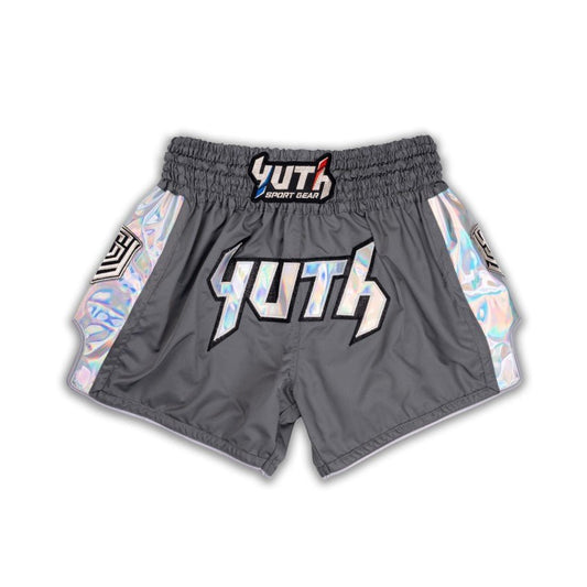 Grey/Silver  Yuth-Hologram Muay Thai Short Front